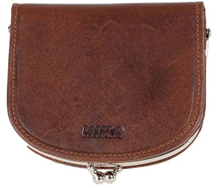 MIKA 42226 - Geldbörse aus Echt Leder, Portemonnaie im halbrund Format, Geldbeutel mit RFID Schutz, 6 Kartenfächer, 2 Einschubfächer und Münzfach mit Bügel, Brieftasche braun, ca. 10 x 9 x 2,5 cm