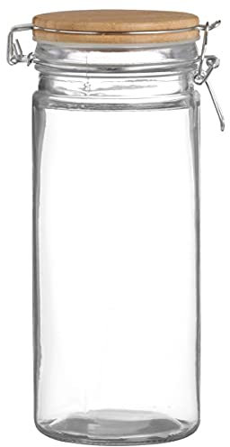 Urban Living BAMBOU & CO BOCAL DROIT EN VERRE AVEC COUVERCLE EN BAMBOU ET CLIP 1300ML
