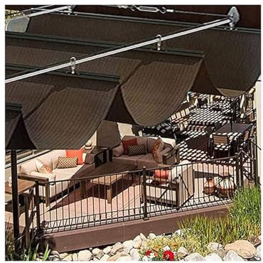 Retractable Wave Shade Sail, Replacement Pergola Cover, U Shaped Sliding Roller Blind With Mounting Kit For Outdoor Patio Deck Yard Porch Roof Carport(3x8m)