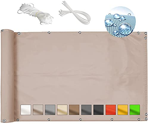 MEEYI Balkon sichtschutz Balkon 75x1100cm Balcony Cover sichtschutz sichtschutz Balkon ohne Bohren balkonabdeckungen mobel sichtschutz Zaun 100% privatsphäreopak in terrasse mit kabelbinder-Sandfarbe