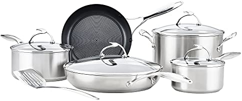 Circulon SteelShield Stainless Steel Pan Set of 5 - Induction Hob Pan Set with Hybrid Non Stick & Stay Cool Handles, Premium Cookware with Metal Slotted Turner Included