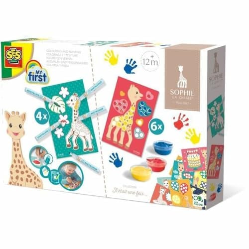 SES Creative | Sophie la Girafe Coloriage et Peinture | Kit 2 en 1 Peinture au Doigt Bébé + Feutres Lavables | Activité Créative et Éducative | Loisir Créatif Sécurisé | Idée Cadeau Dès 1 An