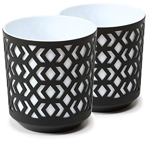 Tymar Lot de 2 pots de fleurs, forme ronde, cache-pot (Noir/Blanc, Ø 25,5 cm)