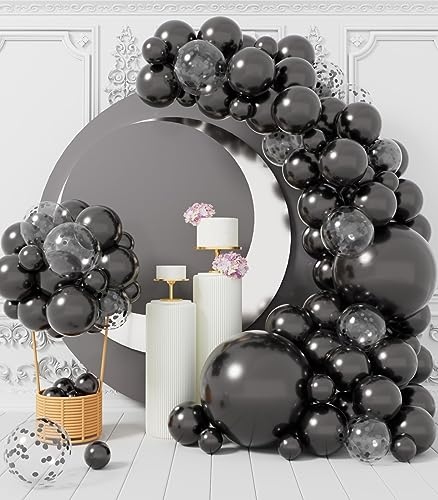 AULE Luftballon Girlande Schwarz: 100 Stück Schwarze Ballons Girlande Set Schwarz Glänzend Chrom Latex Luftballons für Graduation Junggesellenabschied Halloween Deko