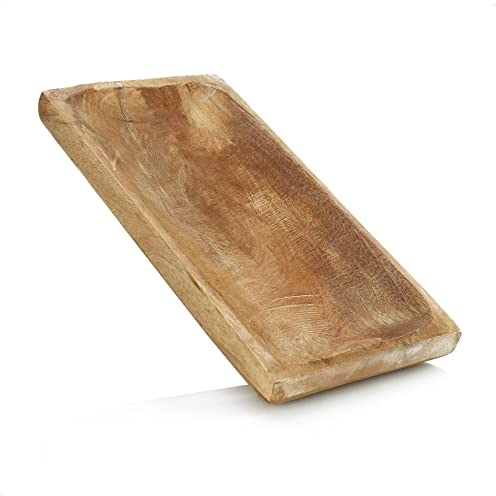 COM-FOUR® Platos Decorativos de Madera de Mango - Bandeja Rectangular de Madera para decoración de Habitaciones (01 Cuenco - pequeño - Madera de Mango)
