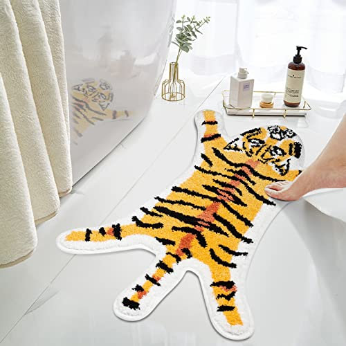 Tigerförmiger Teppich, Badematte, künstlicher Tiger, bedruckt, rutschfest, Badezimmer, Fußmatte, Tiere, Teppich, kleine Heimdekoration, Matte, Spielmatte, Duschteppiche (85.1x54.9 cm)