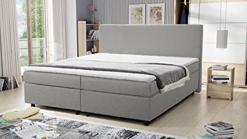 Kuechen-preisbombe Boxspringbett 180x200 Hotelbett Bonellfederkern Bett mit Topper Paxos 4 hellgrau
