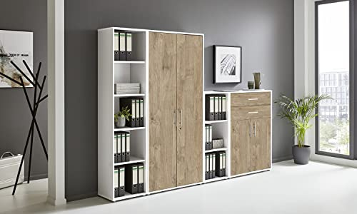 BMG Möbel Aktenschrank Office Edition Set 22, Büroschrank abschließbar mit Metallgriffen Made in Germany (Weiß/Gold Harbor Oak)