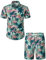 JOGAL Camicia hawaiana da uomo con fenicottero, a maniche corte e pantaloni corti, set da spiaggia, rosa verde, M