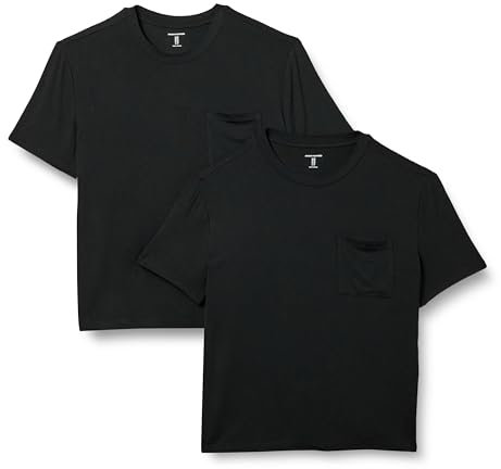 Amazon Essentials Women's Jersey Relaxed-Fit Short-Sleeve Crewneck Pocket T-Shirt, Pack of 2, Black, S