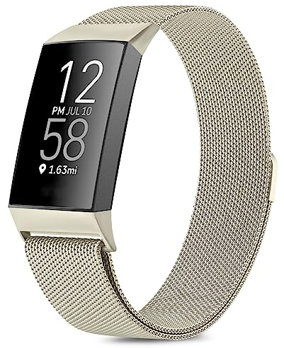 Tobfit für Fitbit Charge 4 Armband, Fitbit Charge 3 Armband für Herren Damen, Metall Verstellbarer Edelstahl Handgelenk Ersatz Armband Kompatibel für Fitbit Charge 4/Fitbit Charge 3(Small,Champagner)