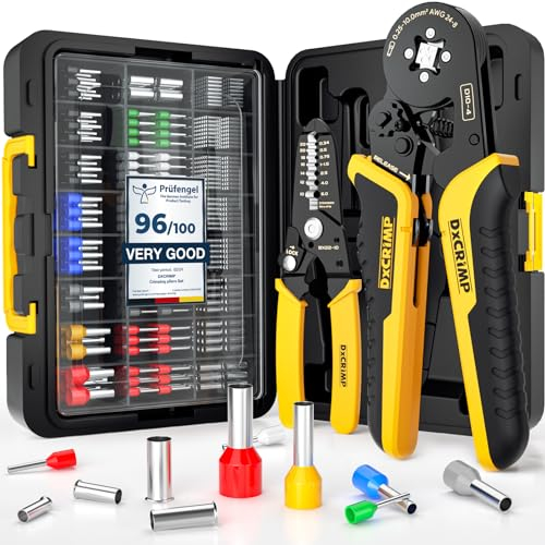 DxCRIMP Set di Pinze Puntalini - Pinza Crimpatrice Capicorda - con 18 tipi di Puntalini isolati e non isolati,Connettori Elettrici 0,25-10mm² Pinza Puntalini,Pressatrice Multistrato,Pinza Elettricista