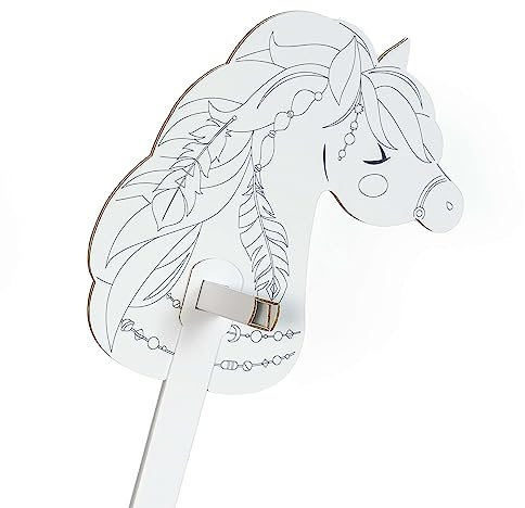 FOLDZILLA Steckenpferd aus Pappe 115 x 40 x 25 cm Hobbyhorse Stockpferd - Pferd Ethno blau zum Ausmalen