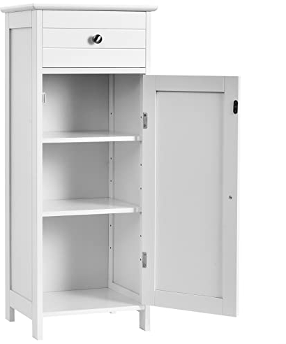 LIFEZEAL Meuble de Salle de Bain sur Pied, Armoire Toilette Rangement en MDF avec Tiroir et Étagères Réglables, 35,5 x 30,5 x 88cm, Meuble Colonne Bas pour Salon, Cuisine et Couloir (Blanc)