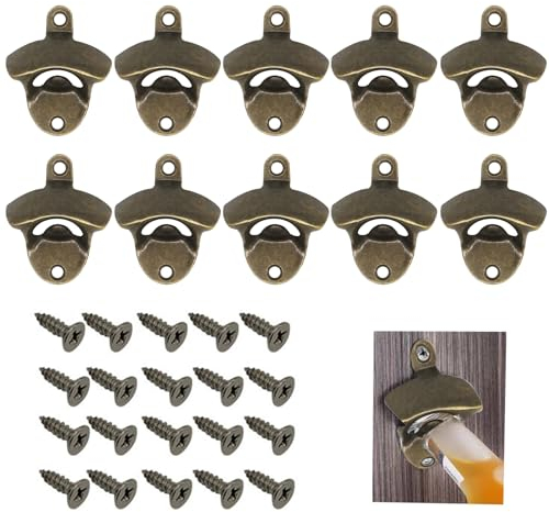 Houkary 10 Stück Flaschenöffner Wand, Gusseisen Wandflaschenöffner Bierflaschenöffner Wandmontage Flaschenöffner Anschraubbar mit Schrauben für Bar Küche Wohnung Terrasse Restaurant (Bronze)