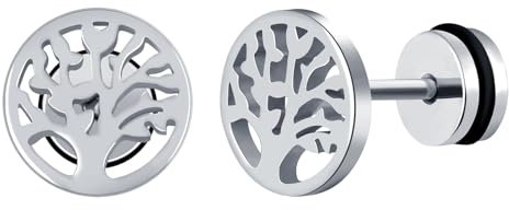 INFINIONLY Orecchini da Uomo in Acciaio Inossidabile Orecchini con Albero della Vita Orecchini a lobo per Donna e Adolescenti Gioielli Moda Personalizzati, Argento