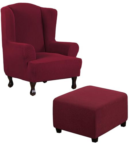 Thdsubb Ohrensessel Überzug Sesselbezug Sessel Sessel-Überwürfe Tiger Stuhlbezug Ottomane Schonbezug Hockerüberzug Husse Für Fußhocker (Rot,Ohrensessel+Quadrat XL)