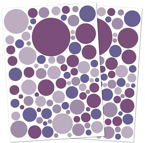 Punalu Kreis Set 176 Stück Wandtattoo für Babyzimmer Aufkleber Sticker Kreise Wandaufkleber Kinderzimmer Deko Punkte Dots Klebepunkte (lila)