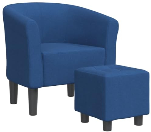 vidaXL Clubsessel, Sessel mit gepolstertem Sitz Armlehnen, Cocktailsessel mit Fußhocker, Loungesessel Relaxsessel Polstersessel, Blau Stoff