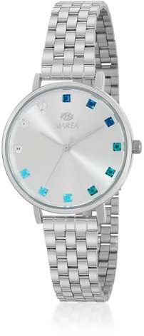 Marea Reloj B41353/1 - Reloj para Mujer con Detalles de Pedrería, Esfera Plateada, Acero Inoxidable, Elegante y Moderno, 33mm. Reloj de Pulsera para Mujer único