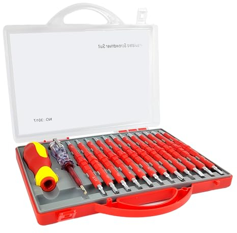 14 Pièces Tournevis Kit, Avec Testeur d Sécurité, Isolé Jeu de Tournevis Outillage Electricien, Pointe Magnétique Interchangeable Tournevis, pour L'entretien des électriciens