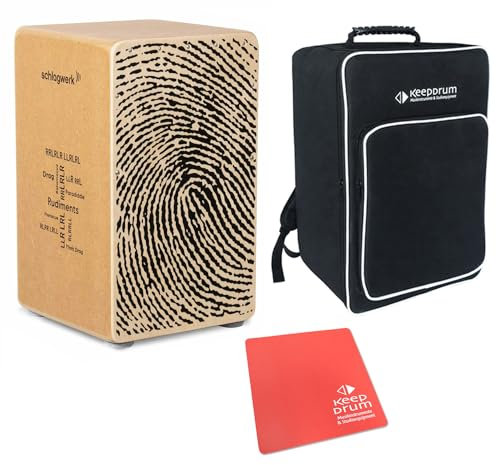 Schlagwerk CP82 Cajon Rudiments Fingerprint + keepdrum Sitzpad rot und Cajon-Tasche