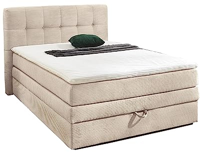 Home4You Boxspringbett - Creme - 120 x 200 cm - Cord - mit Bettkasten