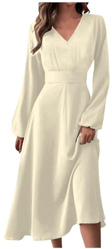 Robe Hiver Femme Chic et Elegant Robe Ceremonie Femme Robe Fete Femme Robe de Soiree Moderne Robe Femme Chic et Elegant Blanc Robe de Mariée Princesse Robe Portefeuille Femme Beige XL