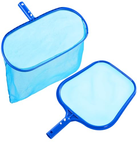 Skimmer per piscina, con testa piatta e testa quadrata lunga e profonda combinazione, larghezza 26 cm, rete skimmer con rete a maglia fine per pulire le foglie delle piscine, blu