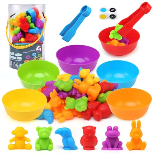 LEADSTAR Jeux Montessori 2 3 4 5 Ans, Jouets pour Comptage et Tri Numéros Compter Les Jouet avec gobelets, dés et Pinces pour Apprendre à Compter Les Couleurs motricité Fine, Jeux Montessori