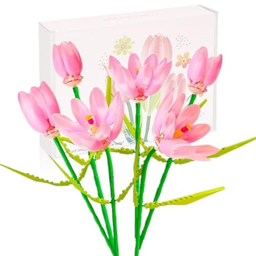 TourKing Flowers Bouquet Set Building Kit, Tulips Artificial Flowers, Plant Botanical Building Blocks for Adults Home Office Decor Gifts for Girls Women Adults Mother