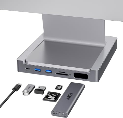 INVZI MagHub Hub Hub 8 in 1 USB C Hub per iMac 24 2021/2023/2024, adattatore hub USB per M1/M3/M4, 10 Gbps USB-C e USB-A, contenitore SSD M.2 NVMe/SATA pop-up, SD/TF, Gigabit Ethernet