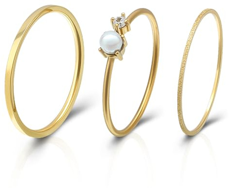 Joacii 18K vergoldet stapelbare dünne Perlenbänder Ringe Frosted Glitter Gold Ringe Set für Frauen Comfort Fit Größe 7