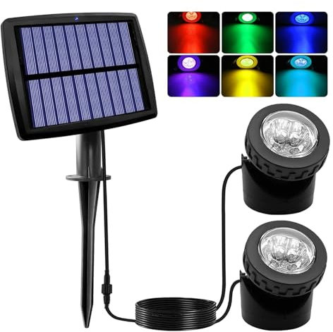 JUSTUP Outdoor Solar Pond Lights, 2 in 1 12 LEDs Waterproof Solar Underwater Pond Light Lighting Angle Adjustable Garden Spotlights, Auto ON/Off for Outdoor Garden Fish Tank Pool (2 Lamp RGB)