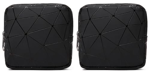 TUOJINRUIDA 2 PCS Aufbewahrungstaschen für Damenbinden mit Geometrischen Mustern, Tragbare PU-Aufbewahrungstaschen für Feminine, ideal für Teenager-Mädchen, Frauen und Damen (Schwarz)