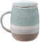 COLLBATH Ceramic Tea Mug with Strainer and Lid Large Capacity Oatmeal Cup for Tea Coffee Milk and Juice for Home and Office Use Elegant Blue Design