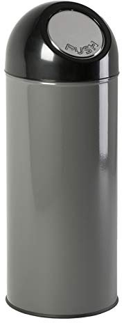 PROREGAL Klassischer Abfallbehälter mit Pushdeckel und Inneneimer | 55 Liter, HxBxT 84x31x31cm | Metall | Metallik Grau