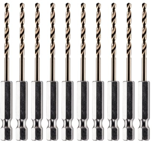 Rennie Tool Box of 10 x 2.4mm Hex Shank HSS Cobalt Jobber Drill Bits Set | For Stainless Steel, Hard Metals, Aluminium, Cast Iron, Copper. Twist Drill Bit Sets. 2.4mm Drill Bits Gold Metric Drill Set