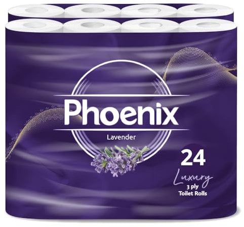 Phoenix Soft Lavender Fragranced Luxury Toilet Rolls Bulk Buy - Quilted White 3 Ply Toilet Paper - Pack of 120 Toilet Tissue (12 x 10 Packs)