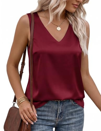 ZEAGOO Women's V Neck Satin Camisole Vest Silk Loose Sleeveless Cami