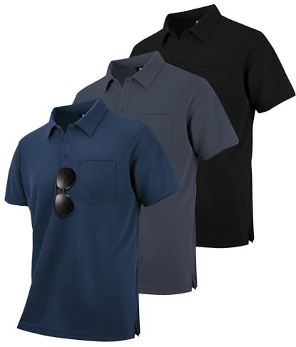zitysport 3er Pack Poloshirts Herren Kurzarm Golf Polohemd Schnelltrocknend Atmungsaktives Herren Regular Fit Shirts Work Polo Shirts Männer Sommer Sport Tshirt Männer(Schwarz Grau Marineblau L)