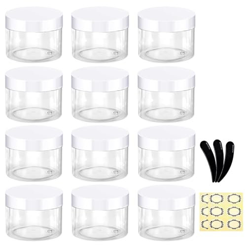 12Pcs, 30ml/30g Empty Plastic Cosmetic Jars With White Lids & Inner Liners - Apstaqeoo Round Clear Cream Jars Leak-Proof Travel Container Sample Pots for Lotion,Jewelry,Painting,Candies,DIY Ointments
