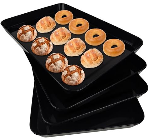 greenandlife Serving Tray, 4PCS Black Reusable Serving Platters for Party, Plastic Tray for Snacks, Food, Cookies, Sandwich, Tea, Drink, Dinner, 40.4 x 27.9 cm