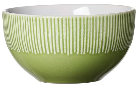Ritzenhoff & Breker Banda Schale, 14 cm, Müslischale mit Streifen-Relief, Minimalistisches Geschirr in Coupe-Form, Spülmaschinenfest, Steingut, Grün