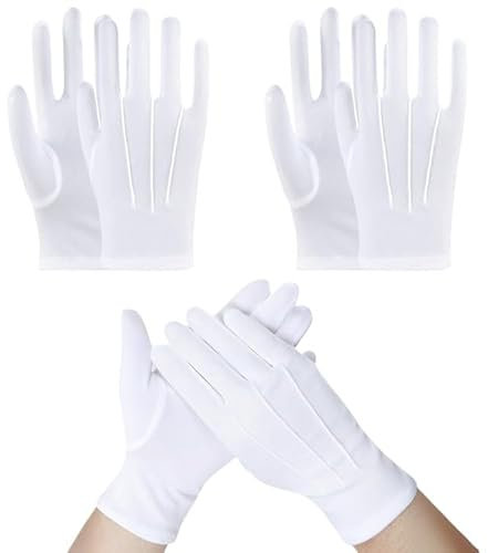 LUFFLOK 3 Paare Weiße Handschuhe für Herren und Damen - Genähte, Weiche Handschuhe für Hochzeitskleid-Handhabung, Festkleidung und Schmuck