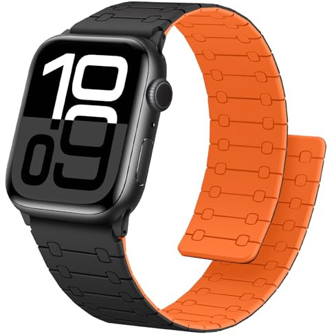 Anlinser Magnetbänder Kompatibel mit Apple Watch Armband 42mm 41mm 40mm 38mm, Doppelseitiges Wendbares Ersatzband für iWatch Serie 10/9/8/7/6-1 SE (Schwarz/Orange)