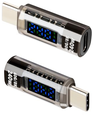 YANBORONSN PD 240W USB C Power Meter with Digital Display,USB C Male to Female Tester,Supports Voltage,Current and Power Detection,Suitable for Computers,Laptops,Phones (2 Pack)