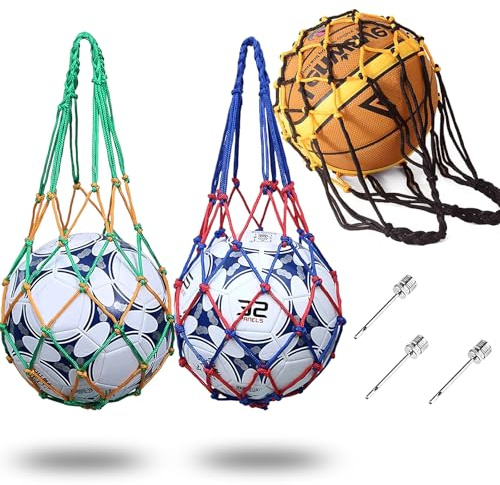 YIFLorine TANG Ballnetz Net Tasche,3 Stück Basketballnetz,Nylon-Ballnetz,Tragbares Ballnetz Sports mit 3 Ballpumpe Nadeln,Fußball Netztasche Ball Ballnetz für Fußball,Volleyball und Basketball