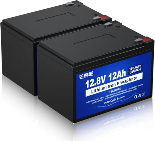 DC HOUSE 12V 12Ah Lithium LiFePO4 Battery 2 Pack,10000+ Deep Cycles, for Ride on Toy, Fish Finder, Power Wheels, Lighting, UPS, Pride Go-Go Mobility Wheel Replacement Battery with 15A BMS