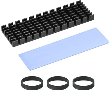 PATIKIL M.2 2280 Nvme SSD Heatsink 70x22x6mm, Radiator Cooler Aluminum Heat Sink Cooling Fin with Thermal Pad/Tape/Rubber Ring for Laptop Electronics CPU Led, Black
